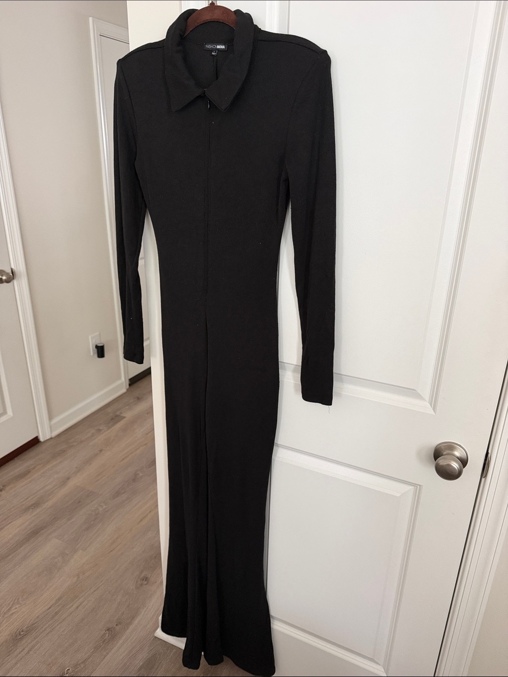 Fashion Nova Black Long Sleeve Maxi Dress with Collar